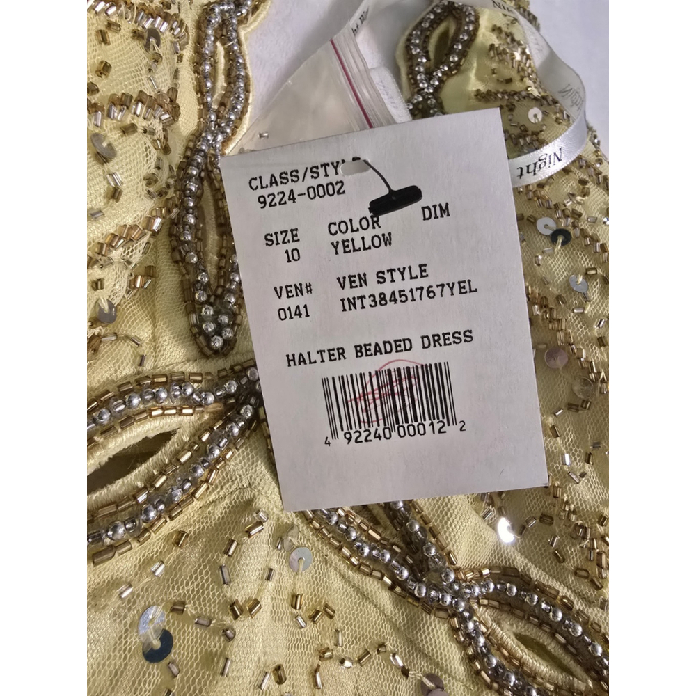 Nightway Collection NWT Yellow Beaded Halter Hi/lo Lined Formal Gown Ladies 10 - Picture 7 of 14